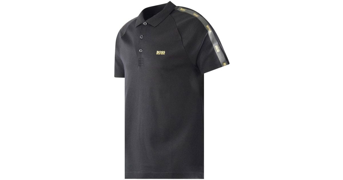 BOSS by HUGO BOSS Black & Gold Tape Polo Shirt for Men | Lyst
