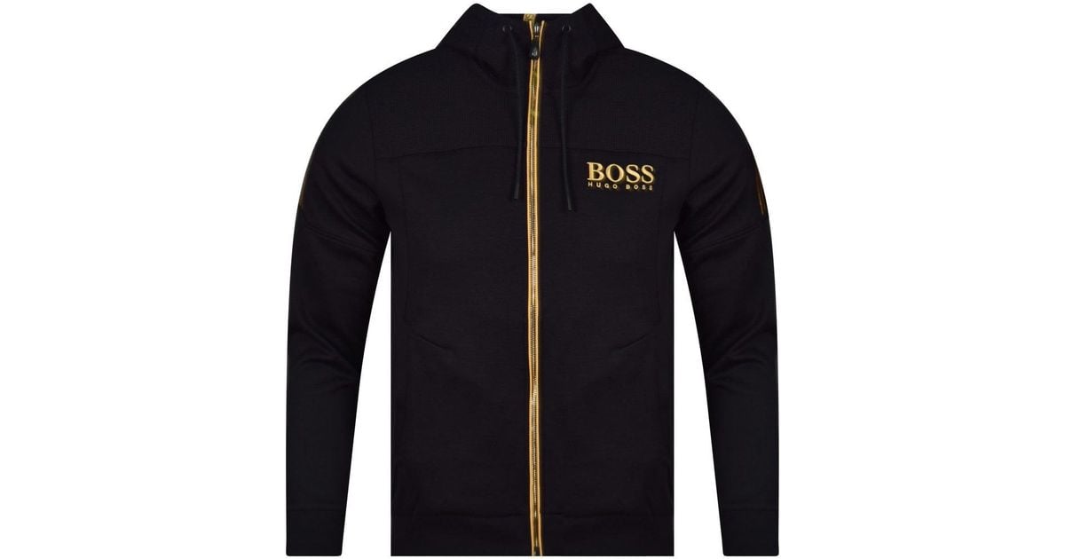 Hugo Boss Cotton Black/gold Logo Hoodie 