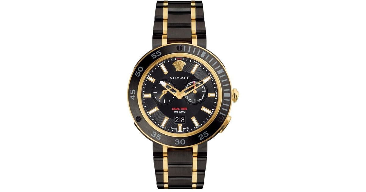Black/gold Dual Time Watch for Men - Lyst