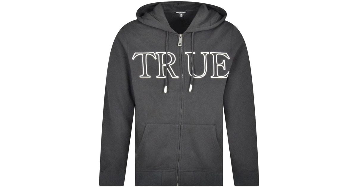 True Religion Cotton Black Logo Zip Up Hoodie for Men Lyst