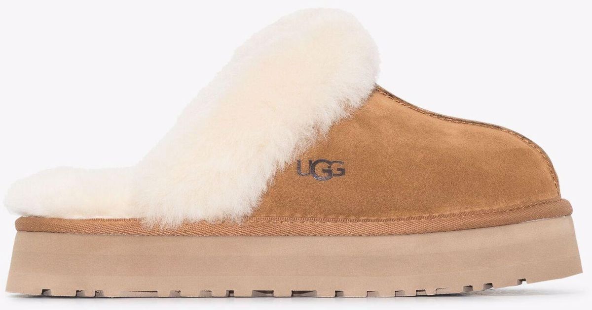 UGG Neutral Disquette Suede Slippers | Lyst