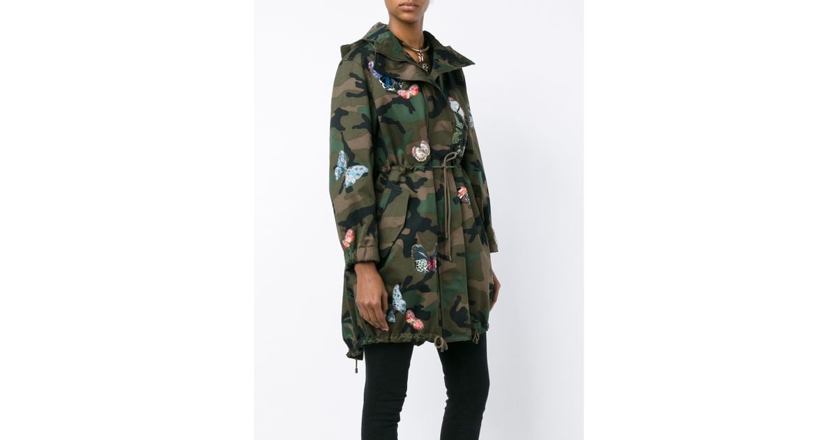 Valentino Cotton Butterfly Embroidered Camouflage Parka Jacket | Lyst