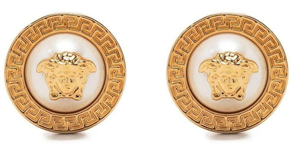 Versace Metal Goldtone Medusa Pearl Stud Earrings in Metallic Lyst