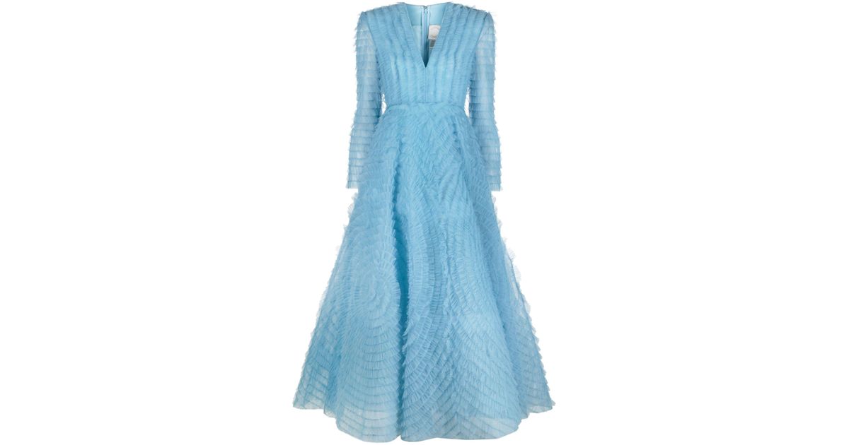 Huishan Zhang Allegra Ruffled Tulle Gown in Blue | Lyst