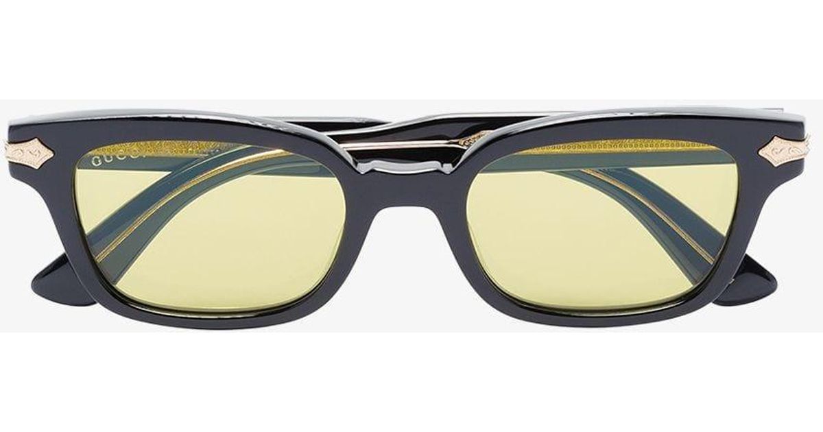 Gucci Black Acetate Yellow Lens Sunglasses for Men - Lyst