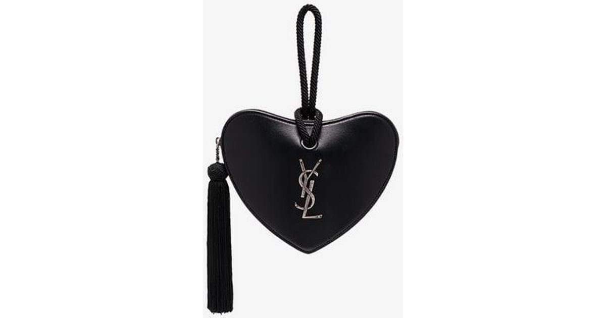 Saint Laurent Sac Coeur Heart Calf Clutch Bag In Rouge Metal