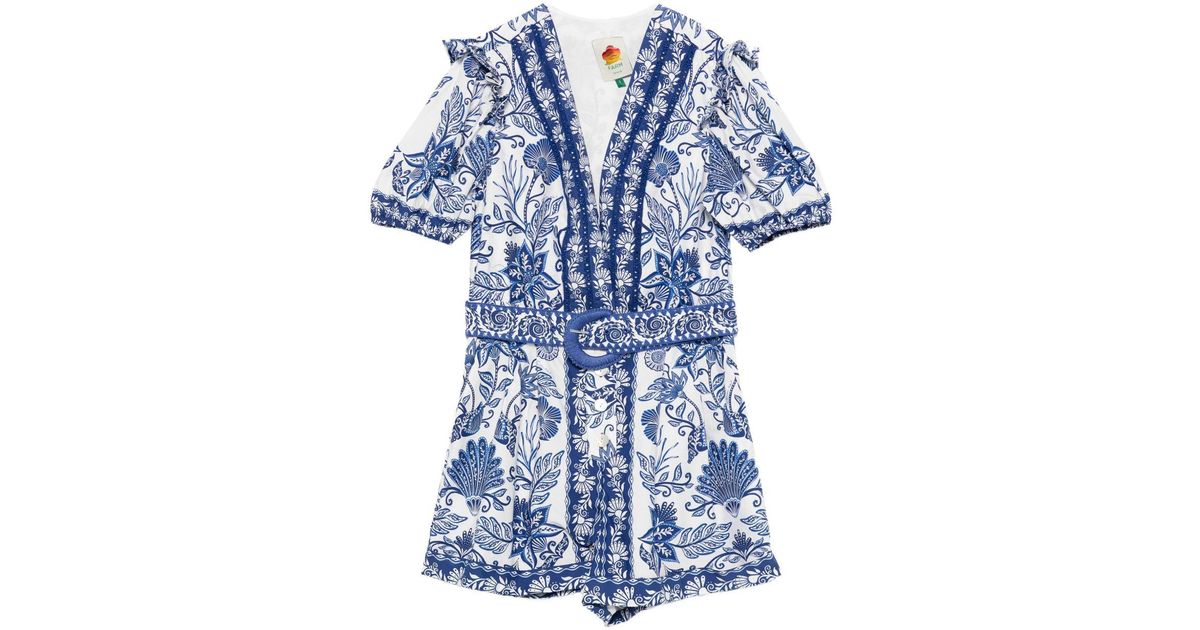 FARM Rio Shell Garden Playsuit in Blue | Lyst UK