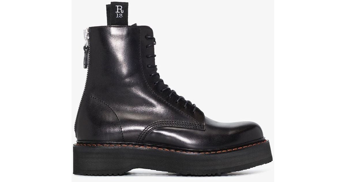 R13 Black Single Stack Leather Combat Boots | Lyst