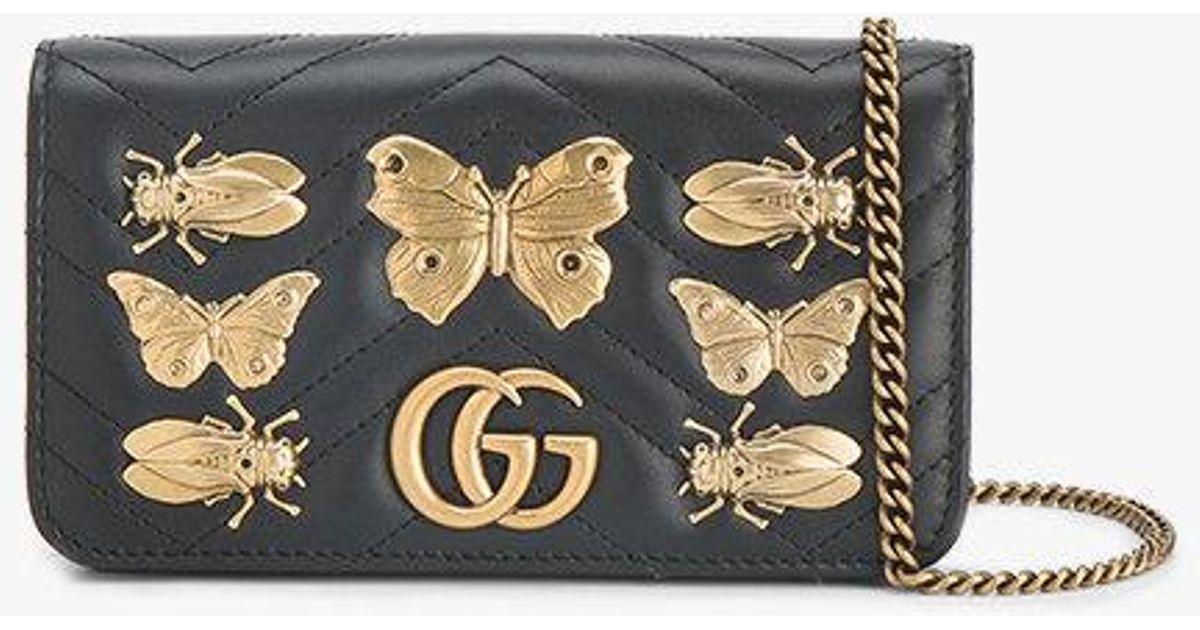 Gucci Gg Marmont Bug Embellished Chain Wallet Bag in Black | Lyst Australia