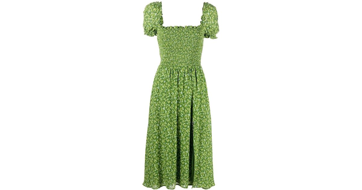 Reformation Green Inka Floral Print Linen Midi Dress | Lyst