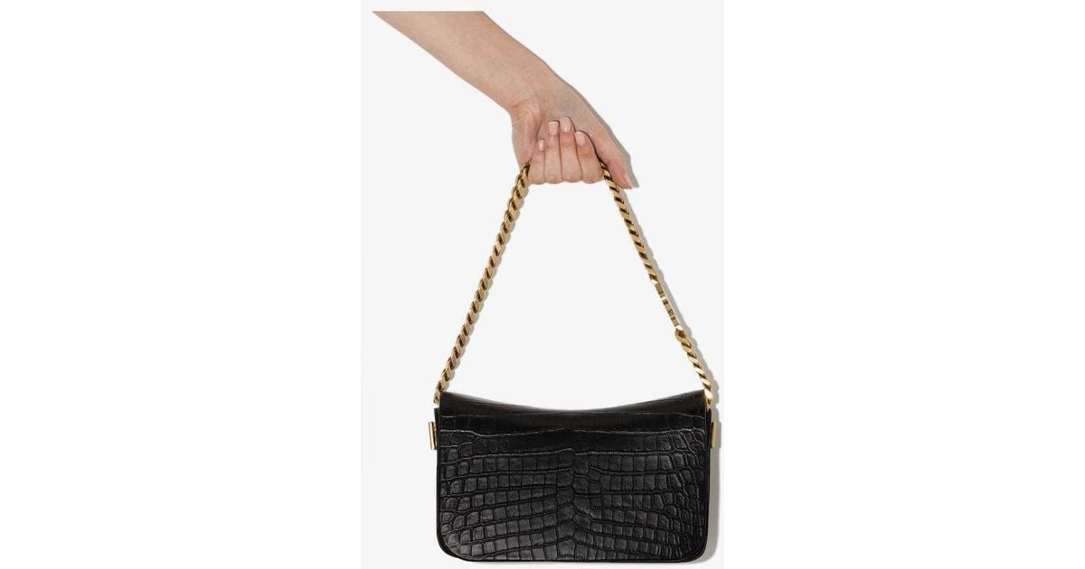 Saint Laurent Black Elise Mock Croc Shoulder Bag Lyst
