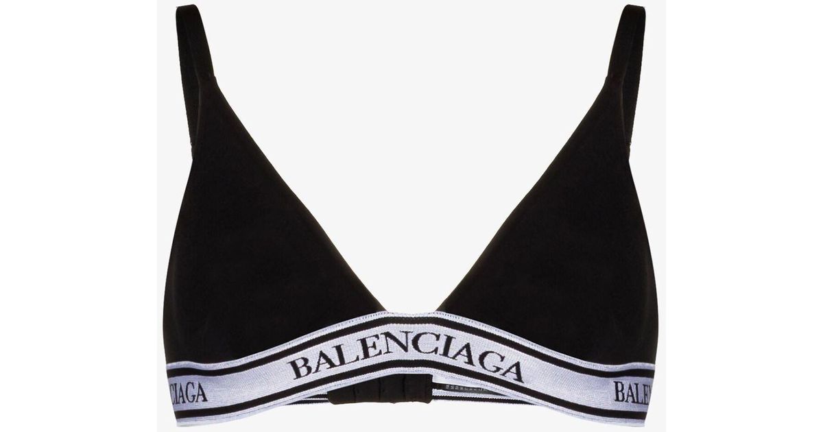Balenciaga Logo Tape Cotton Bralette in Black | Lyst