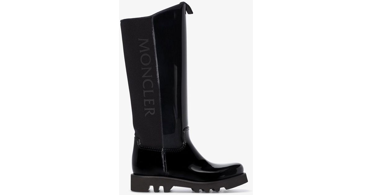 Moncler Black Gilla Branded Knee-high Rubber Boots | Lyst UK