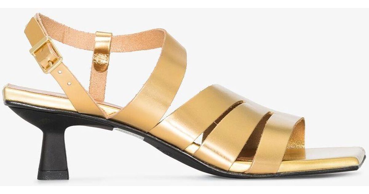 Ganni Gold 60 Leather Sandals in Metallic | Lyst