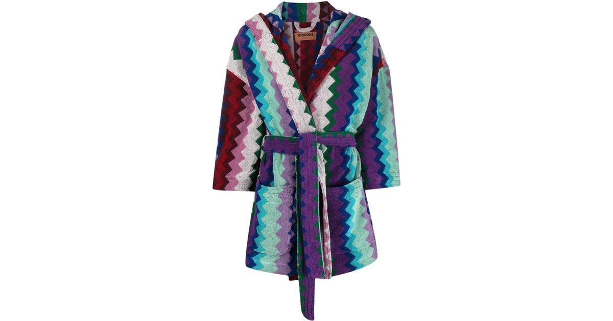 Missoni Multicoloured Chantal Hooded Dressing Gown in Blue Lyst