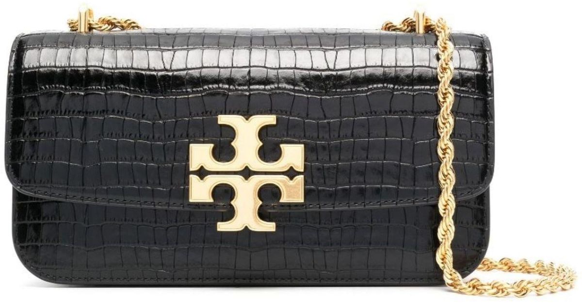 Tory Burch Crocodileembossed Leather Shoulder Bag in Black Lyst