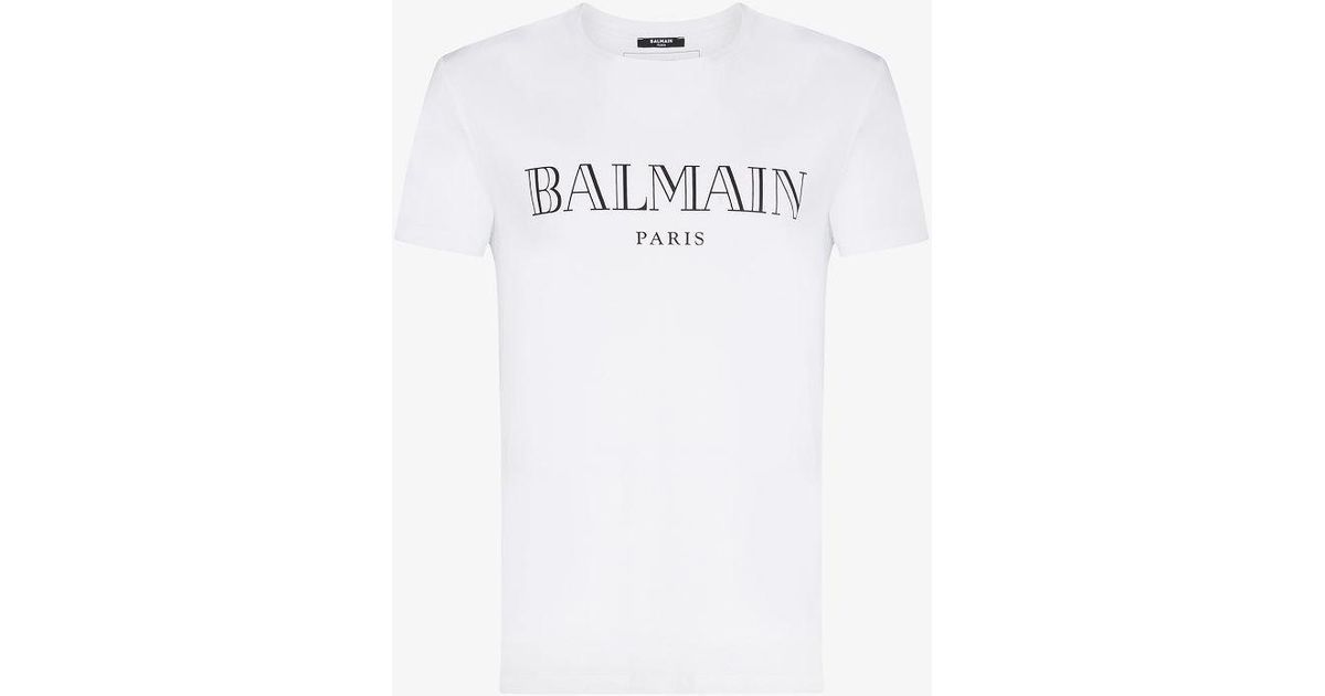 Balmain Cotton Logo Print T-shirt in White for Men - Save 64% - Lyst