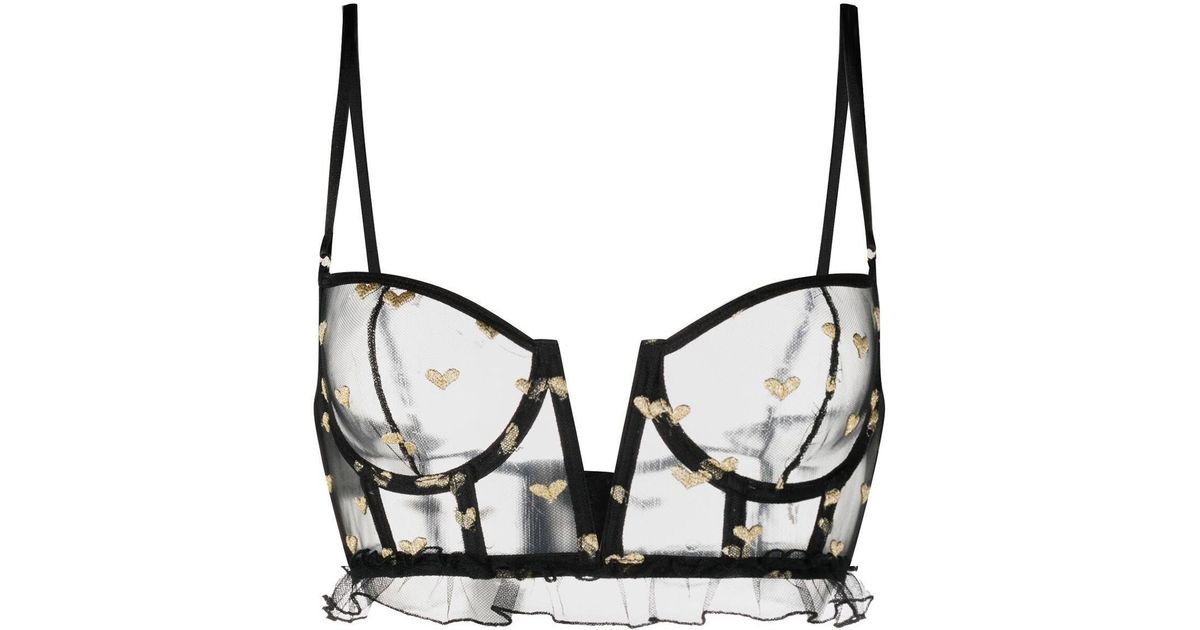 Le Petit Trou Black Heart Motif Sheer Corset Bra Lyst