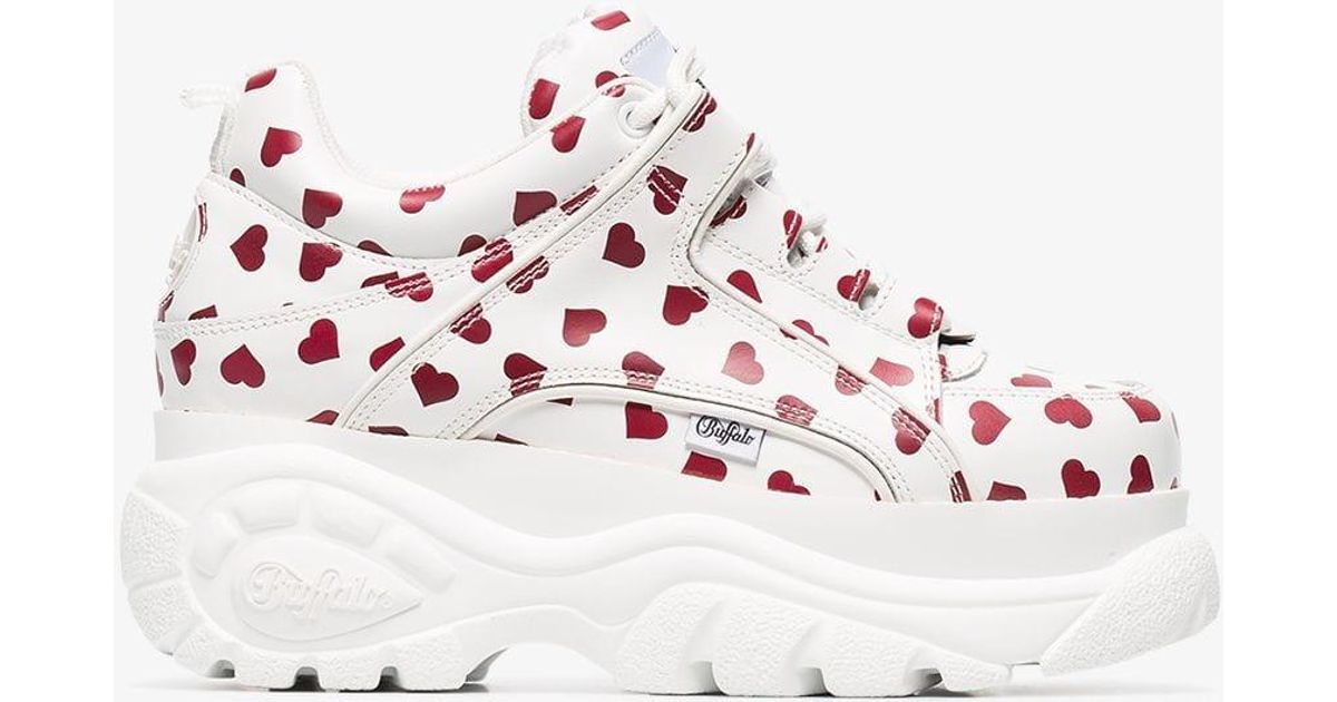 Buffalo White And Red Heart Print Cyber Platform Leather Sneakers | Lyst
