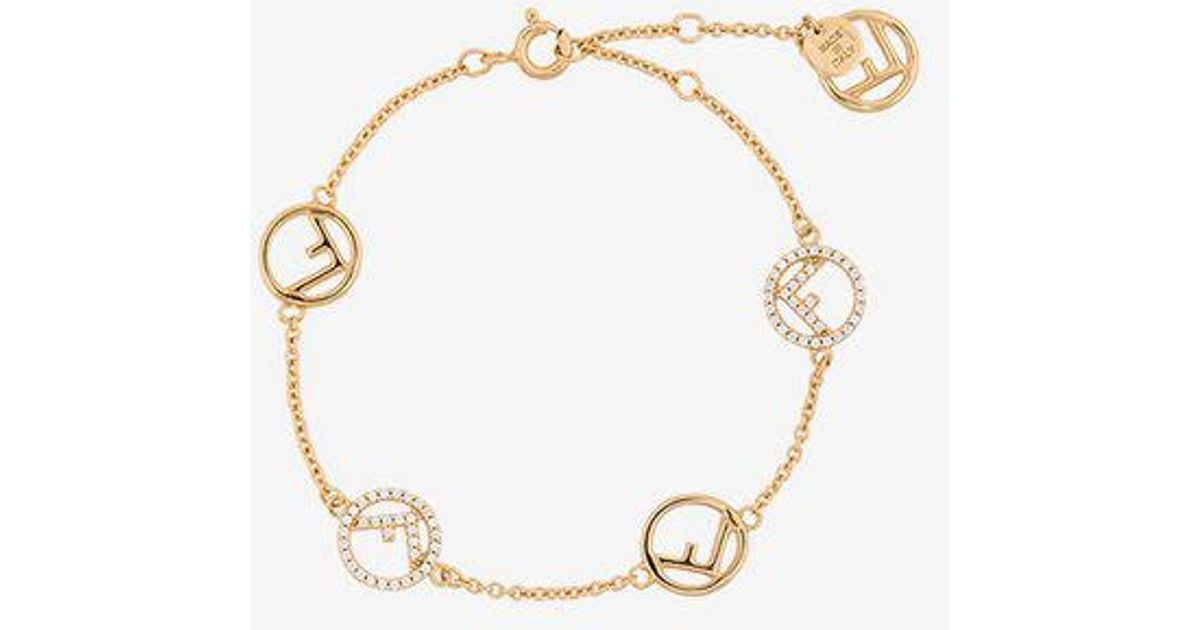 Fendi Gold Metallic F Logo Crystal Embellished Bracelet Lyst Australia