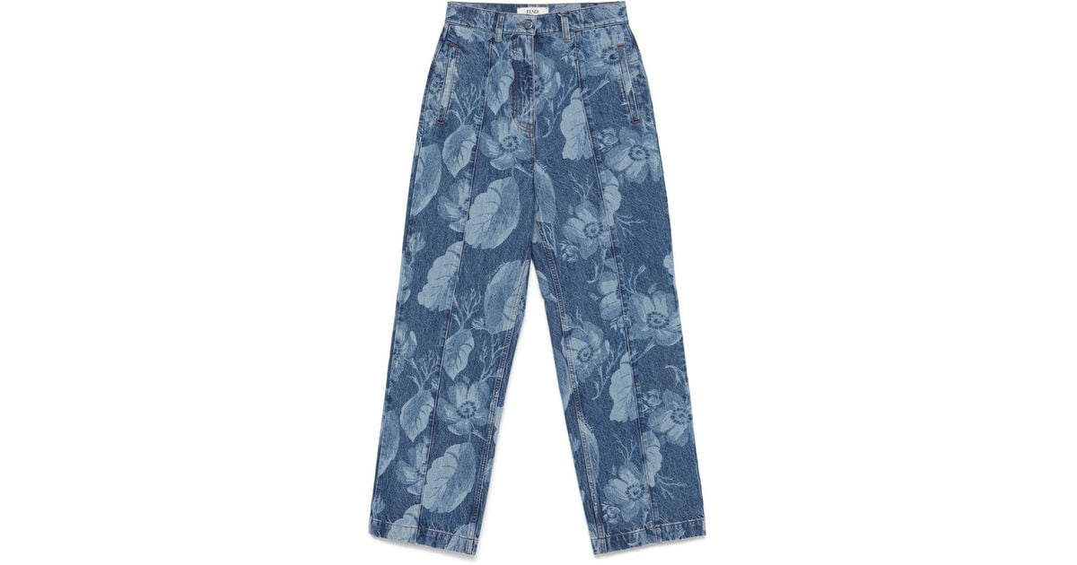 Fendi Sea Garden-Print Jeans in Blue | Lyst