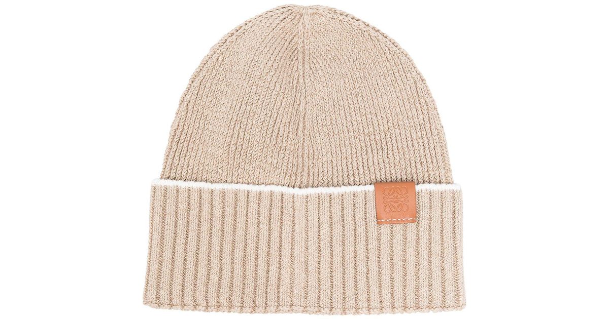 Loewe Neutral Ribbed Knit Beanie Hat in Natural Lyst