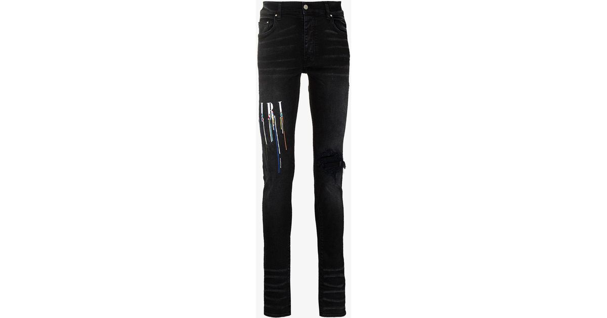 Amiri Denim Paint Drip Logo Skinny Jeans in Black for Men Lyst