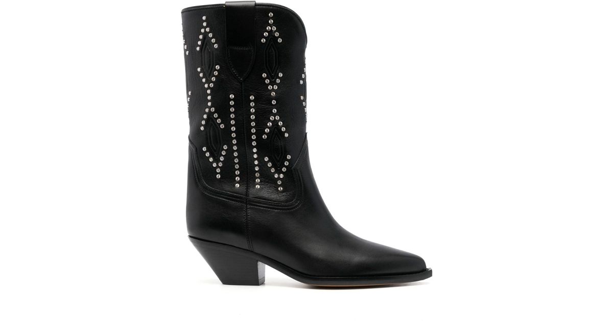 Isabel Marant Stud-embellished Leather Cowboy Boots in Black | Lyst