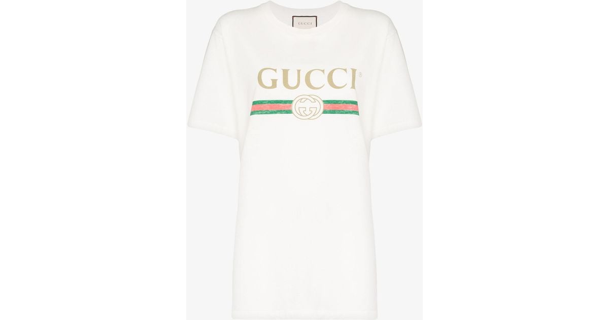 Gucci Fake Logo Cotton T-shirt - Women's - Cotton in White | Lyst