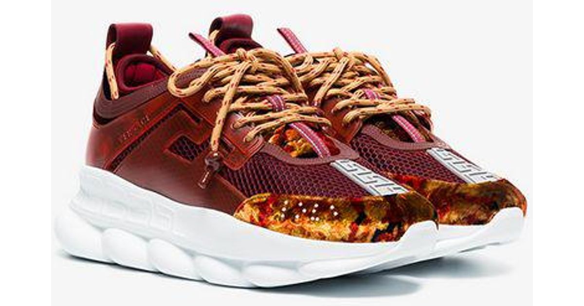 Versace Leather Burgundy Chain Reaction Mesh Velvet Sneakers in Red for Men  - Lyst