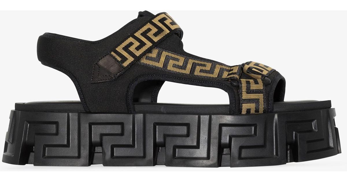 Versace Greca Labyrinth Sandals in Black for Men - Lyst