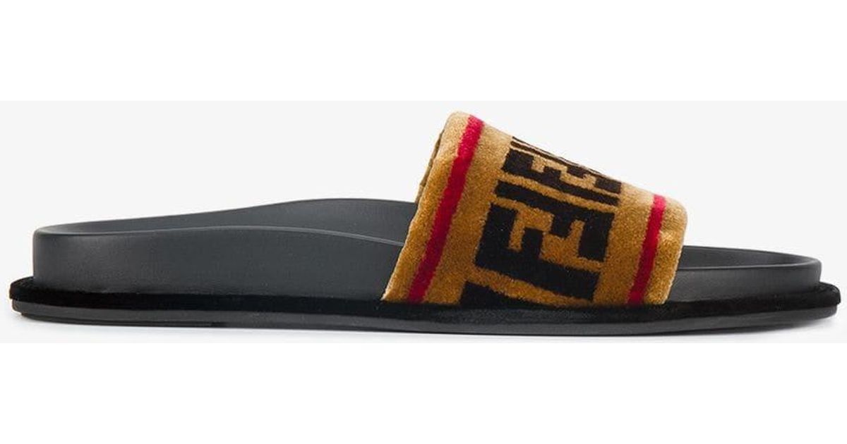 fendi velvet logo slides