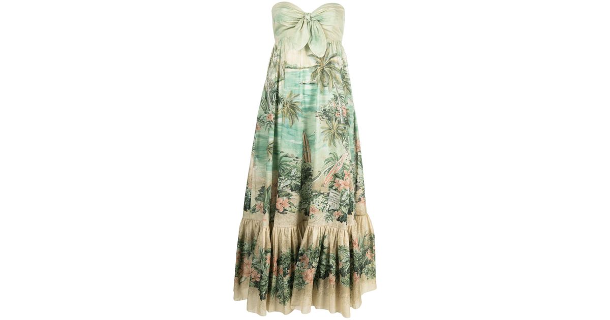 Zimmermann Vacay Strapless Cotton Dress in Green | Lyst