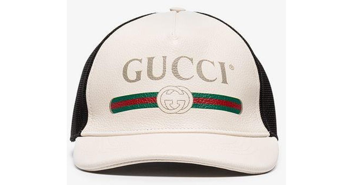 Gucci Print Leather Baseball Hat in White Lyst
