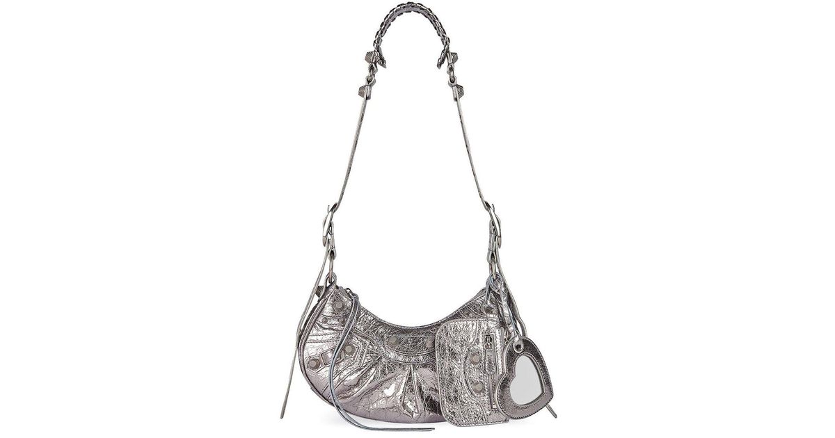 Balenciaga Silver Le Cagole Mini Leather Shoulder Bag in Gray Lyst