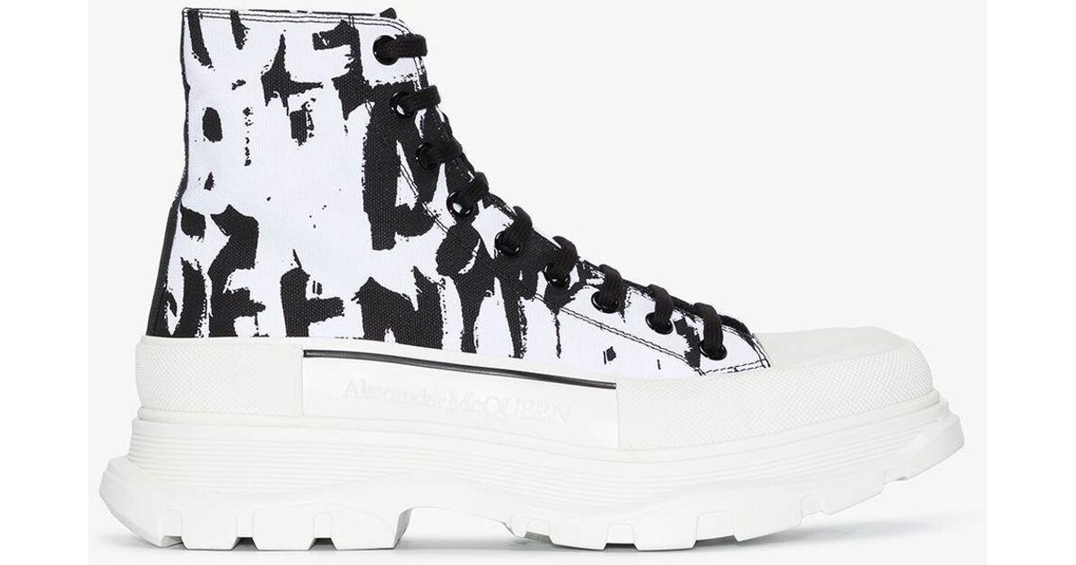 Alexander McQueen Cotton Graffiti Tread Slick Boots in White for Men | Lyst