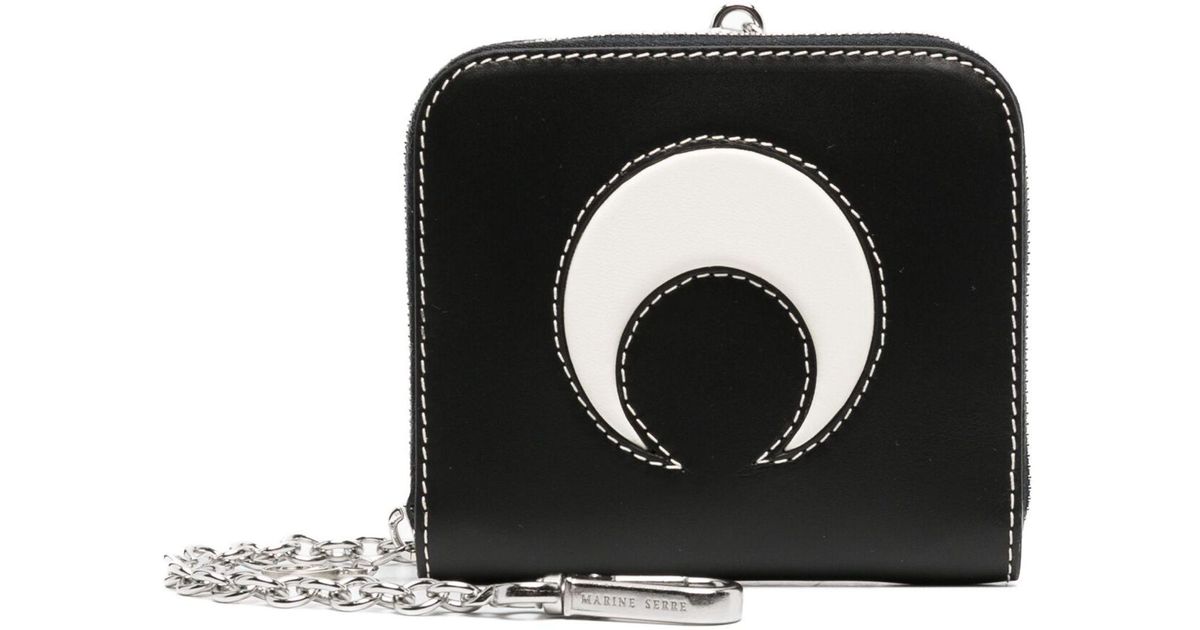 Marine Serre Crescent Moon Leather Chain Wallet in Black | Lyst