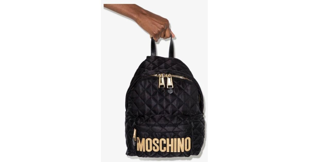 Moschino Black Mini Logo Quilted Backpack Lyst UK