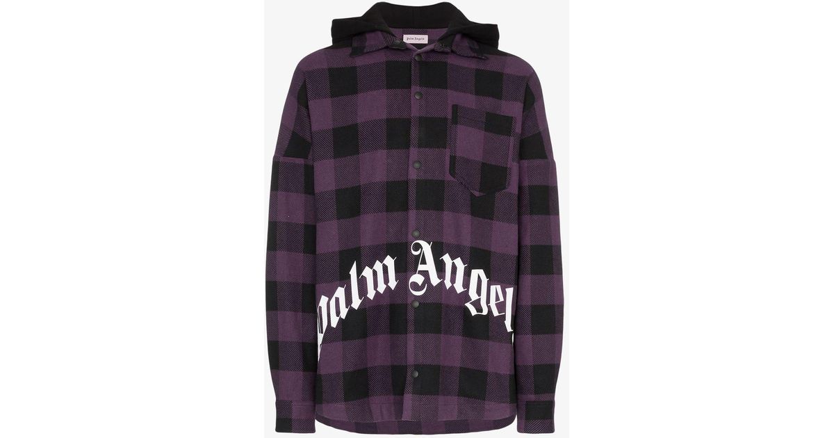 Palm Angels Cotton Hooded Plaid Shirt 