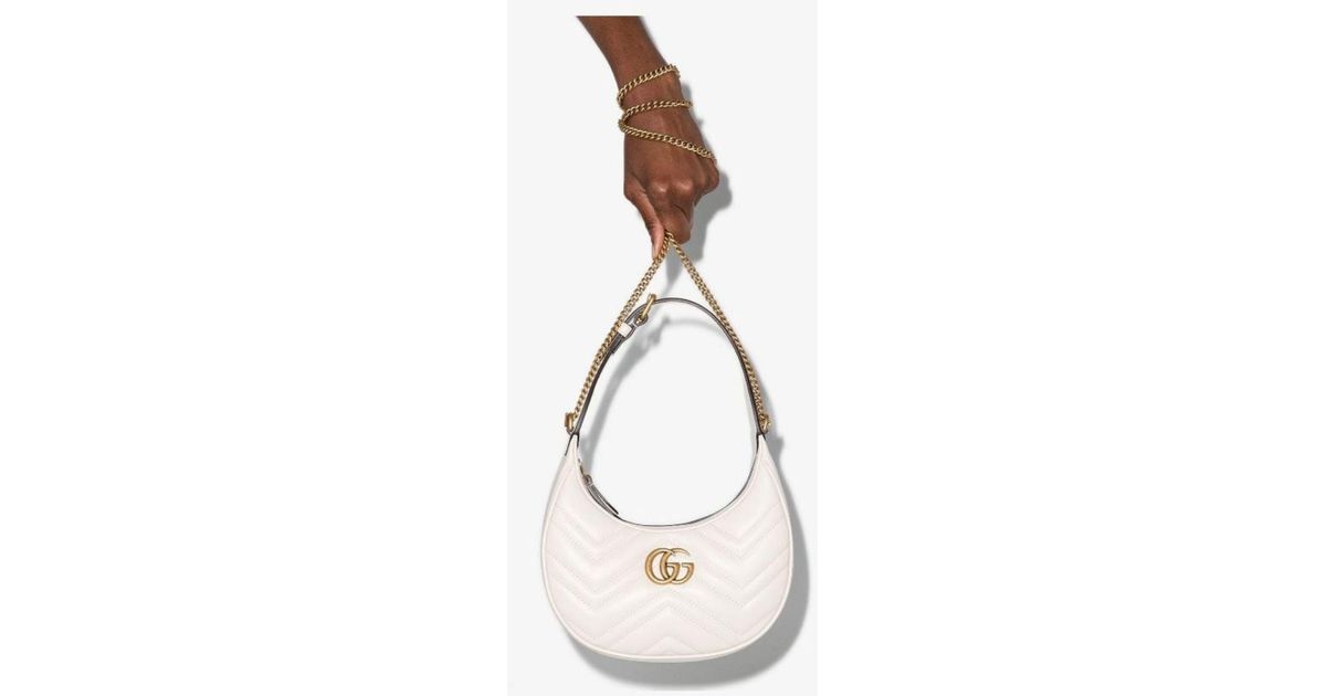 gg marmont half moon shaped mini bag white