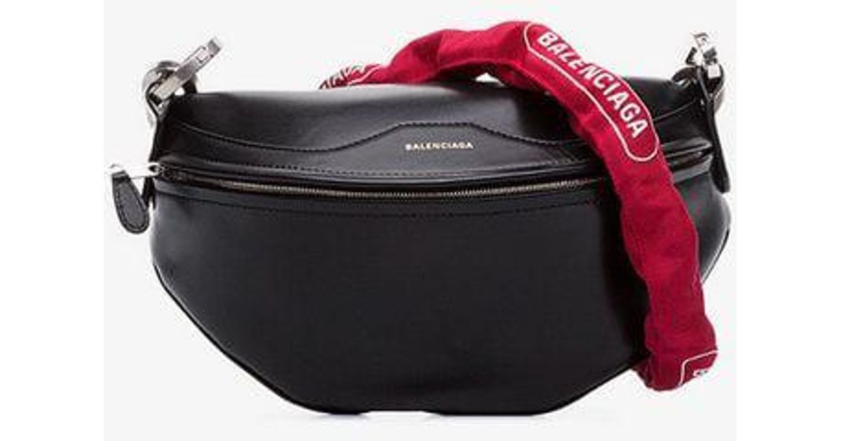 Balenciaga Black And Red Souvenir Leather And Nylon Strap Belt Bag - Lyst