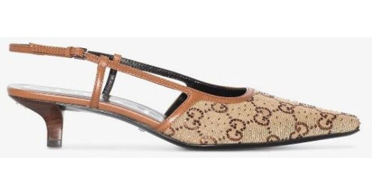 Gucci Canvas gg 35 Crystal Embellished Slingback Pumps in Brown Lyst