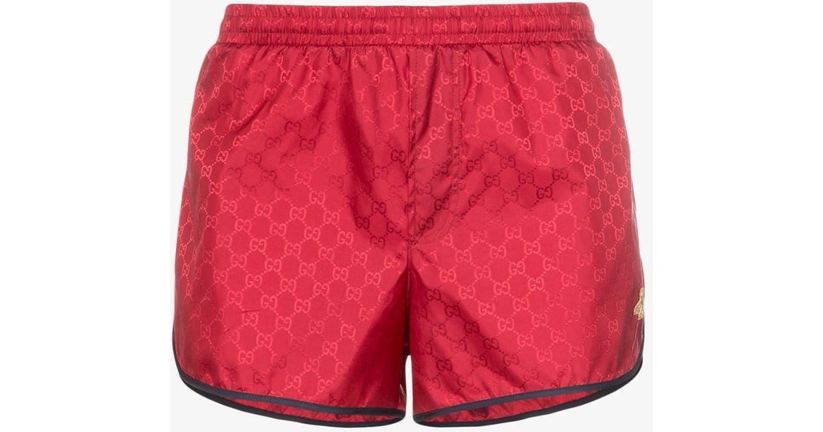 Gucci Men s Red Monogram Bee Embroidery Swim Shorts