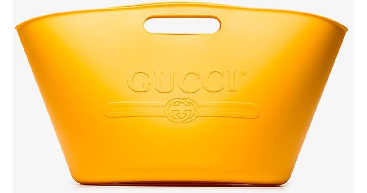 Gucci Yellow Logo Rubber Tote in Orange 