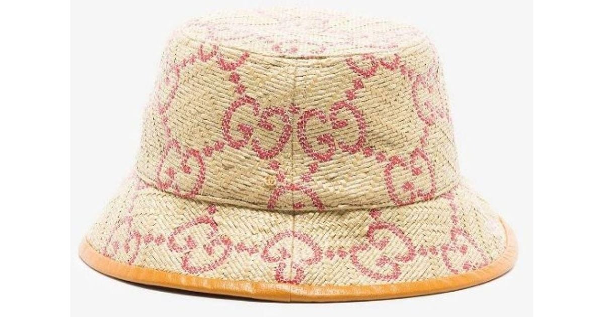 Gucci Leather Neutral GG Supreme Straw Bucket Hat in Natural Lyst UK