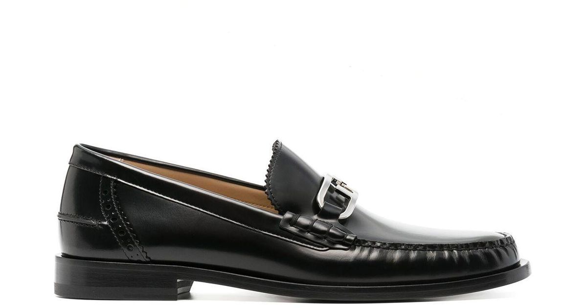 Fendi Black O'lock Leather Loafers for Men | Lyst