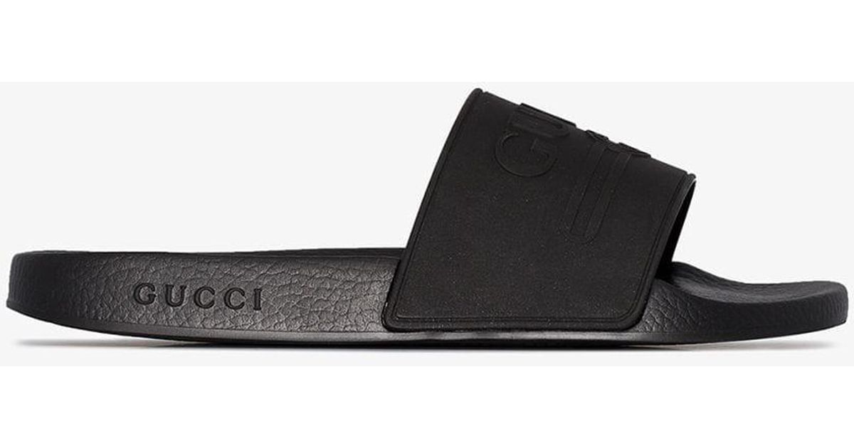 Gucci Pursuit Logoembossed Rubber Sliders in Black for Men Lyst