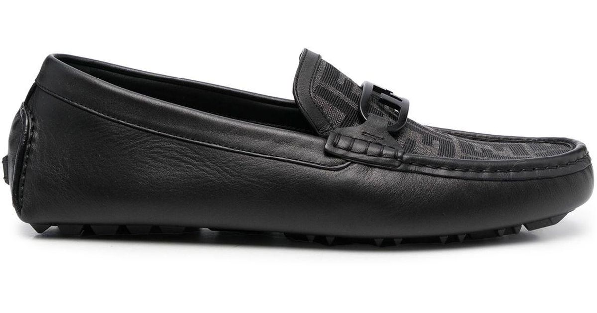 Fendi Black Olock Leather Loafers For Men Lyst