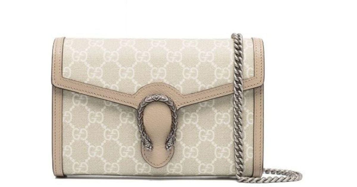 GUCCI GG Supreme Monogram Mini Dionysus Chain Wallet Beige Taupe 1303907