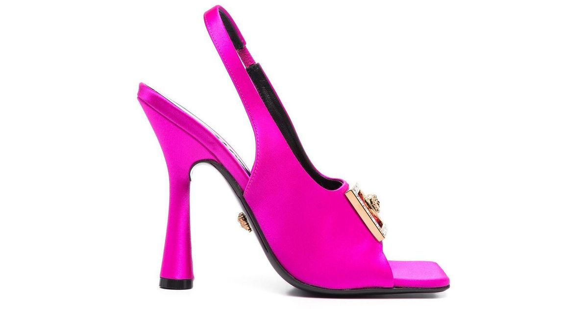 Versace Pink Medusa 120 Satin Slingback Sandals | Lyst